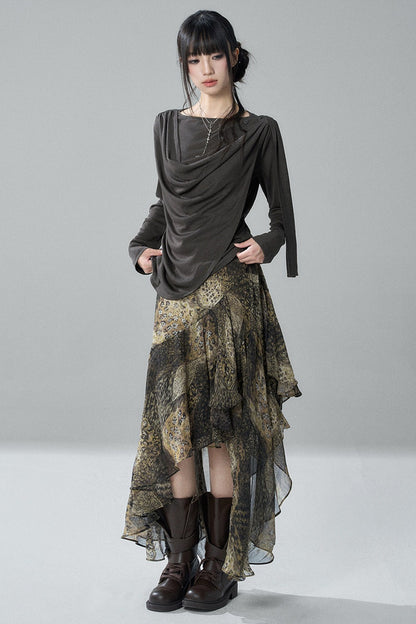 Black Long-Sleeve Shawl Collar Top