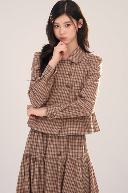 Long-Sleeved Plaid Shirt and Skirt Set-Up