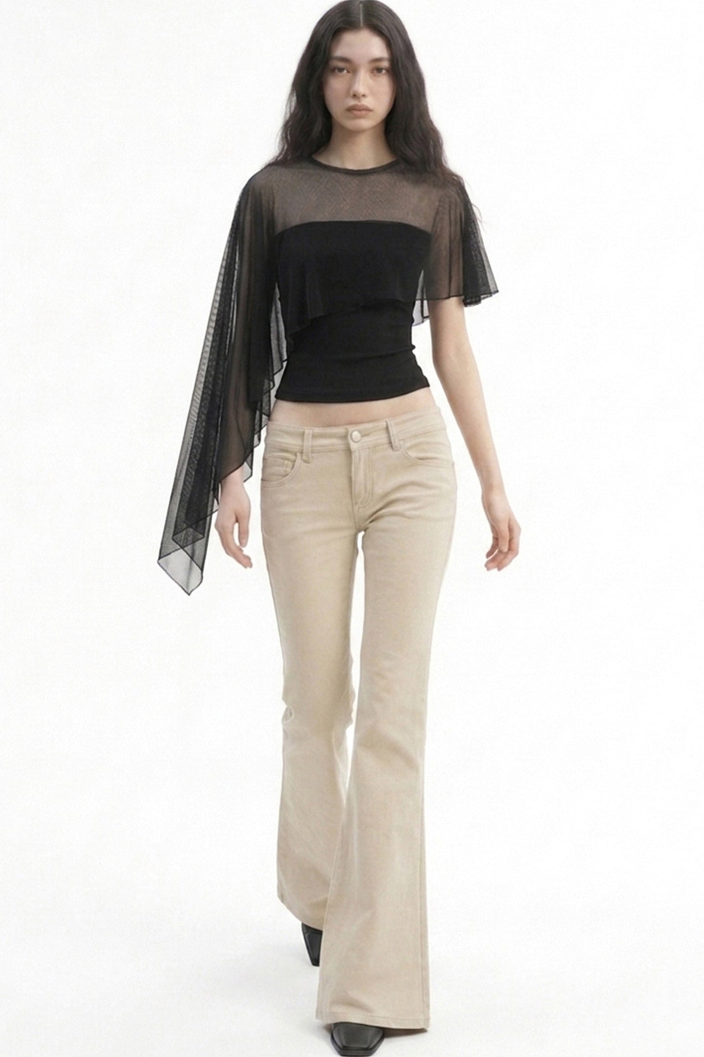 Asymmetrical Mesh Vest and Tube Top T-Shirt Set