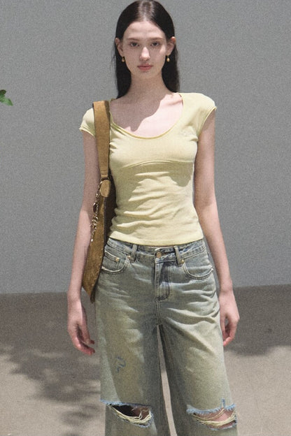 리오셀 자수 반소매 상의