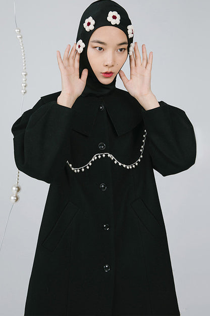 Black Pearl Lace Wool Coat