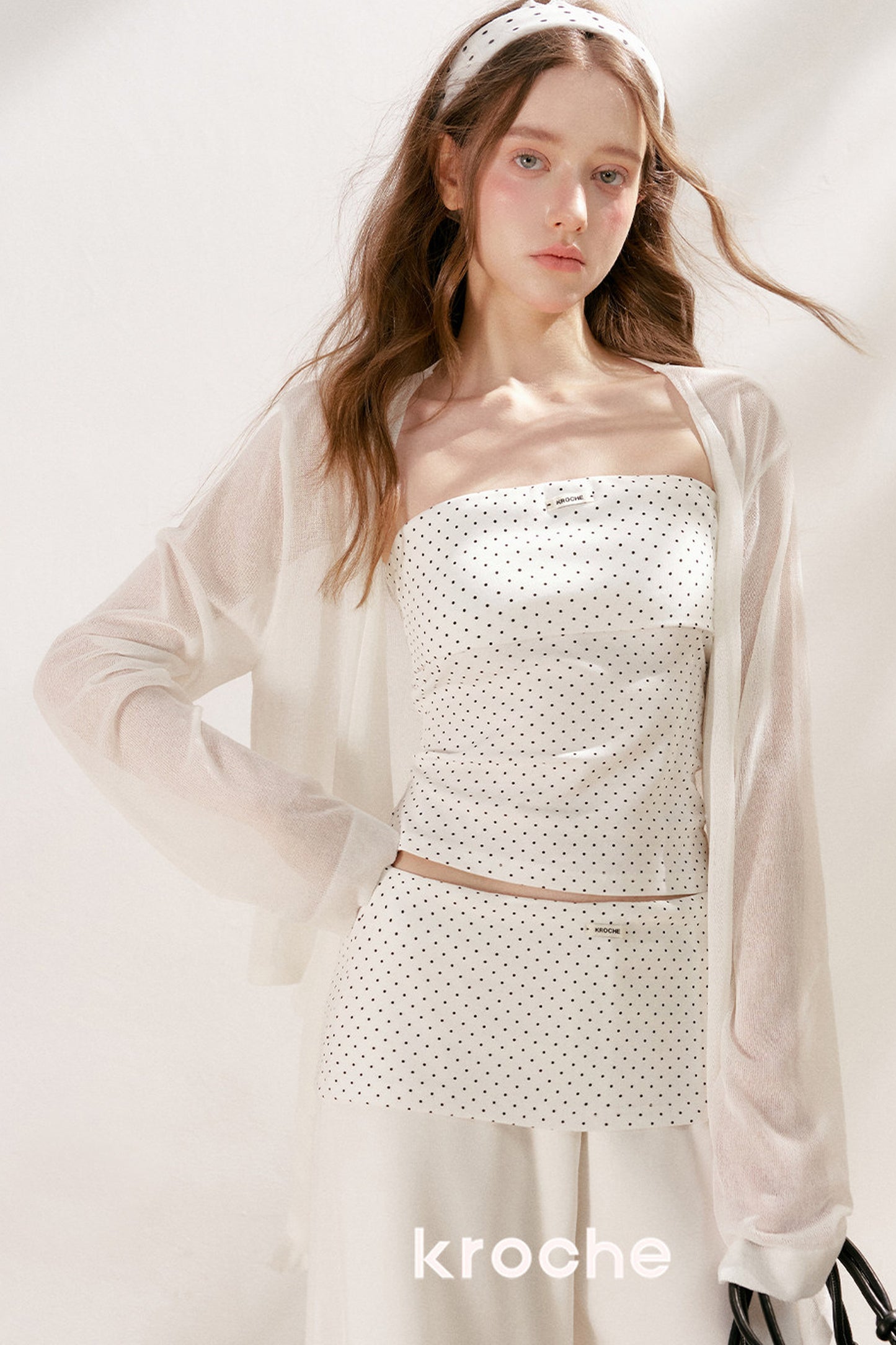 Polka Dot Cotton Tube Top And Wide Leg Pants Set-Up