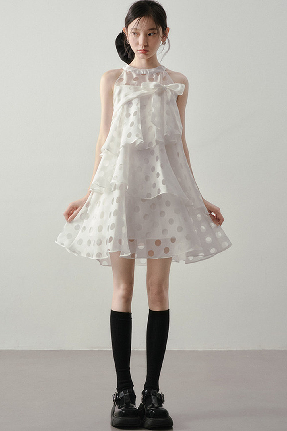 Polka Dot Ruffle Halter Dress