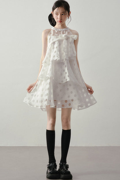 Polka Dot Ruffle Halter Dress