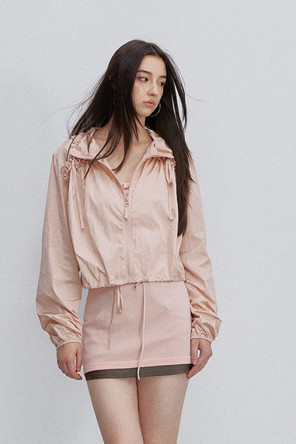 Pleated Lace Hooded Jacket