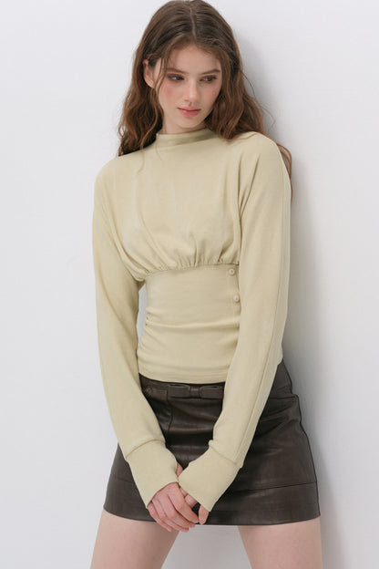 Pleated Side Button Knit Top and Skirt Set-Up