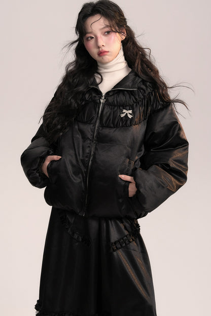 Silk Texture Pleated Puffer Jacket