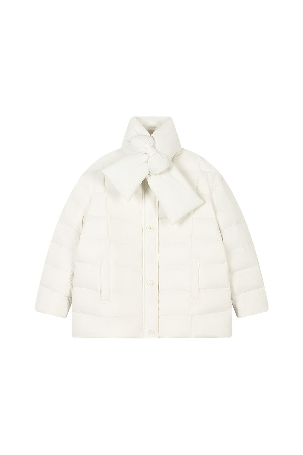 Bow-Knot Scarf Mid-Length Down Jacket