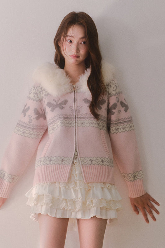Pink Butterfly Fair Isle Cardigan