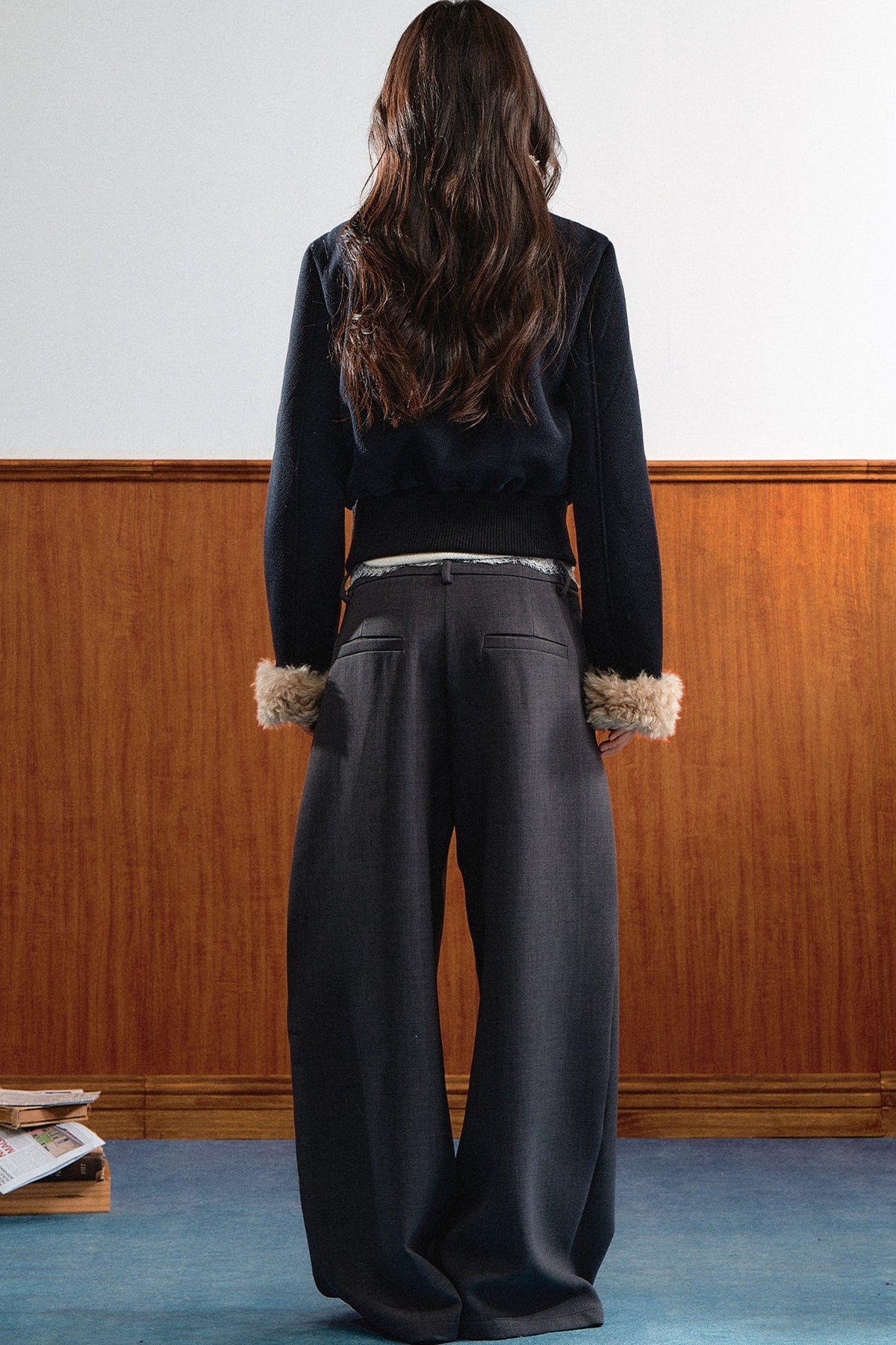 Double-Breasted Fur Trim Jacket