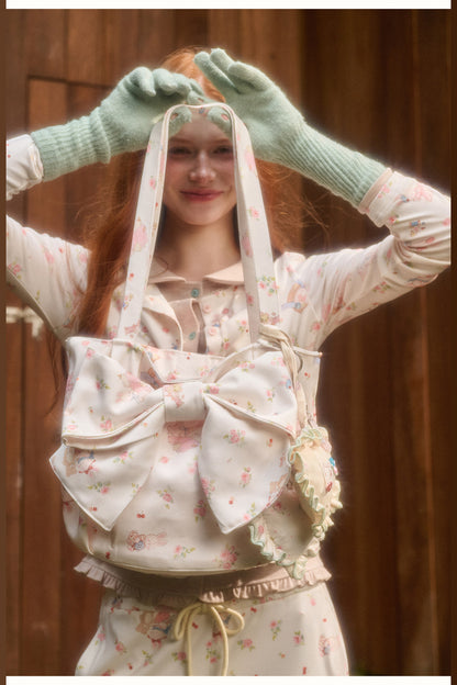 Handmade Bunny Print Bow Tote Bag