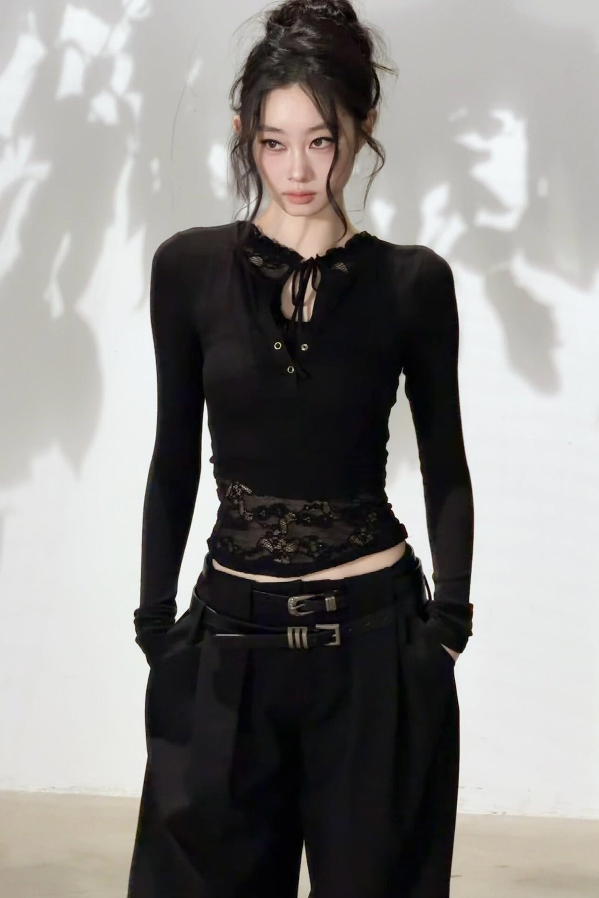 Layered-Look Lace Knit Top