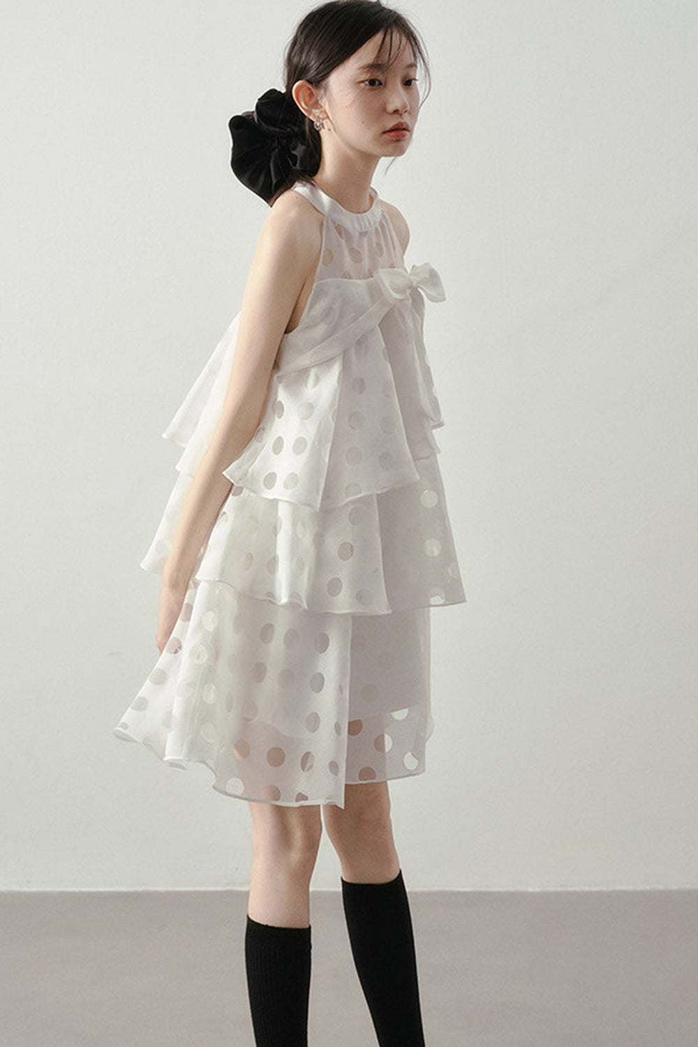 Polka Dot Ruffle Halter Dress