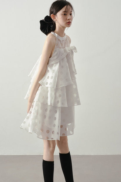 Polka Dot Ruffle Halter Dress