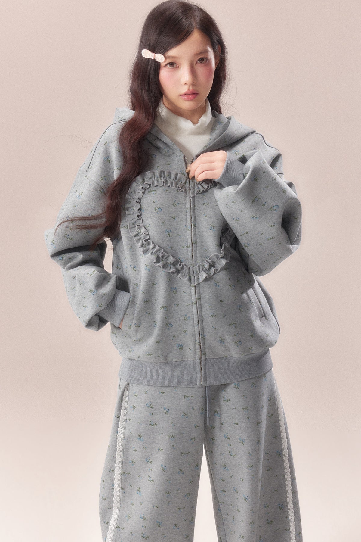 Floral Heart Hoodie and Scimitar Pants Set-Up