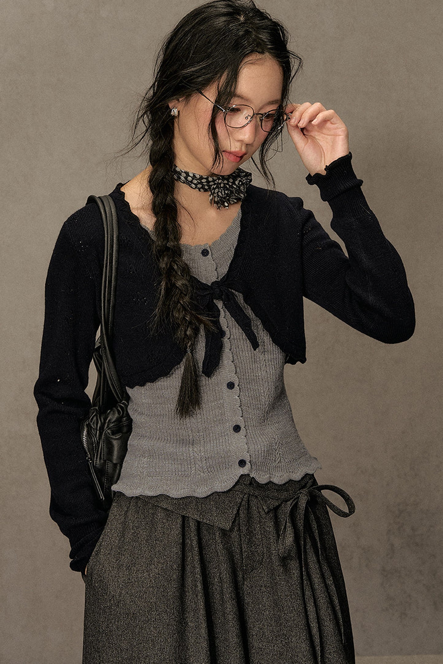 Short V-Neck Knit Cardigan