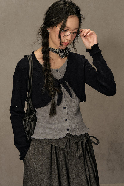 Short V-Neck Knit Cardigan
