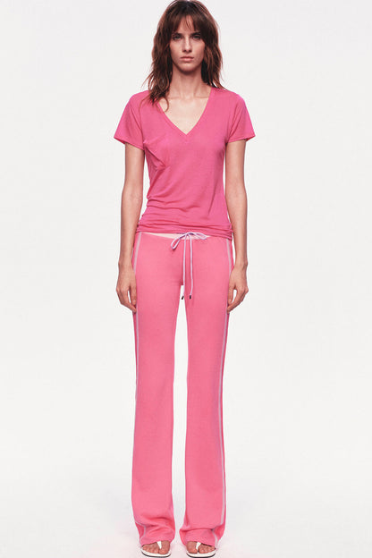 Pantaloni dritti a vita bassa con coulisse e doppia fascia in vita