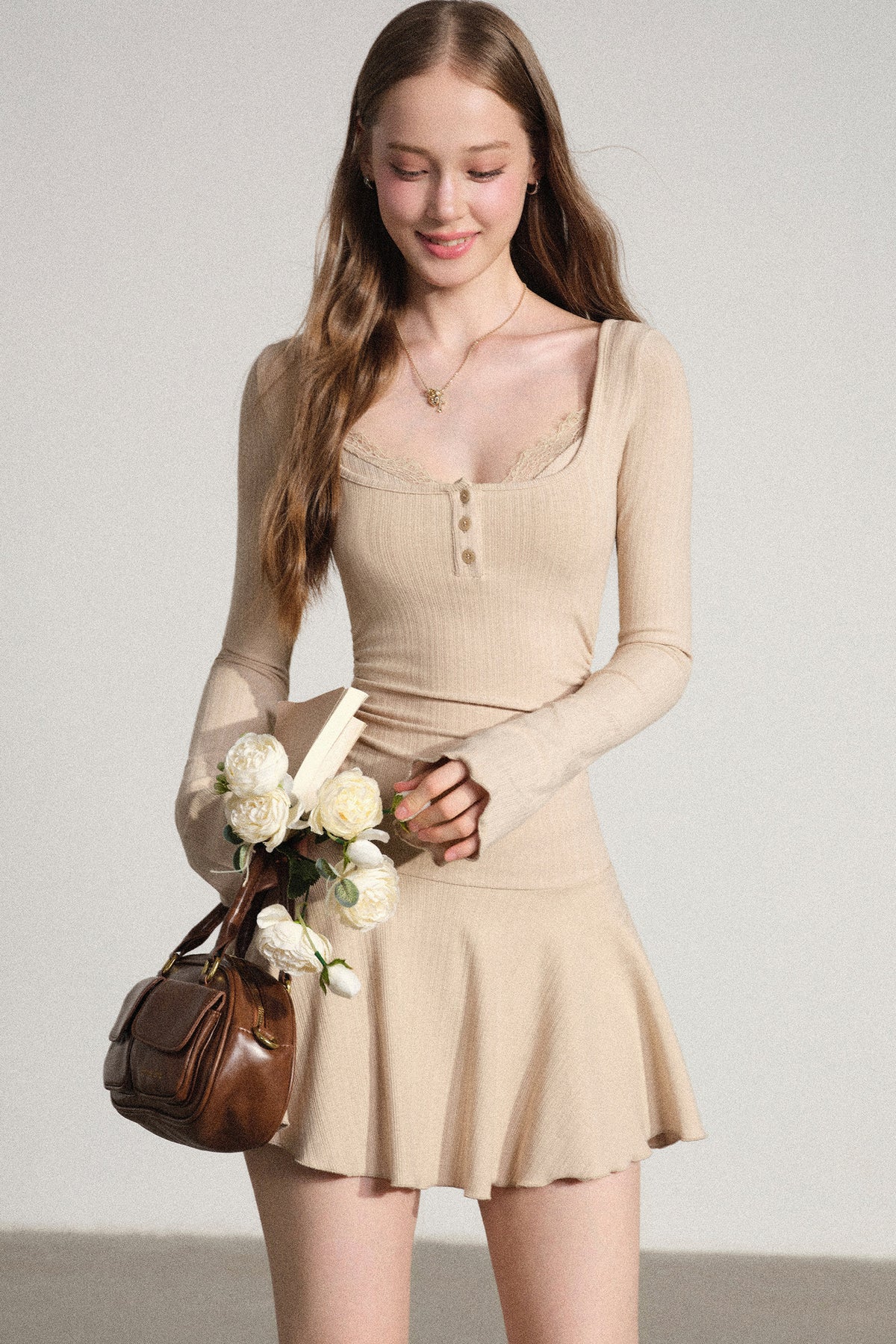 Layered-Look Square Neck Dress