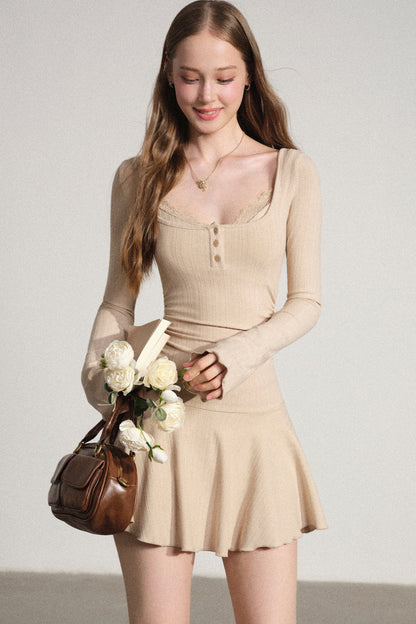 Layered-Look Square Neck Dress