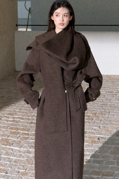 Double-Sided Wool Scarf Collar Coat