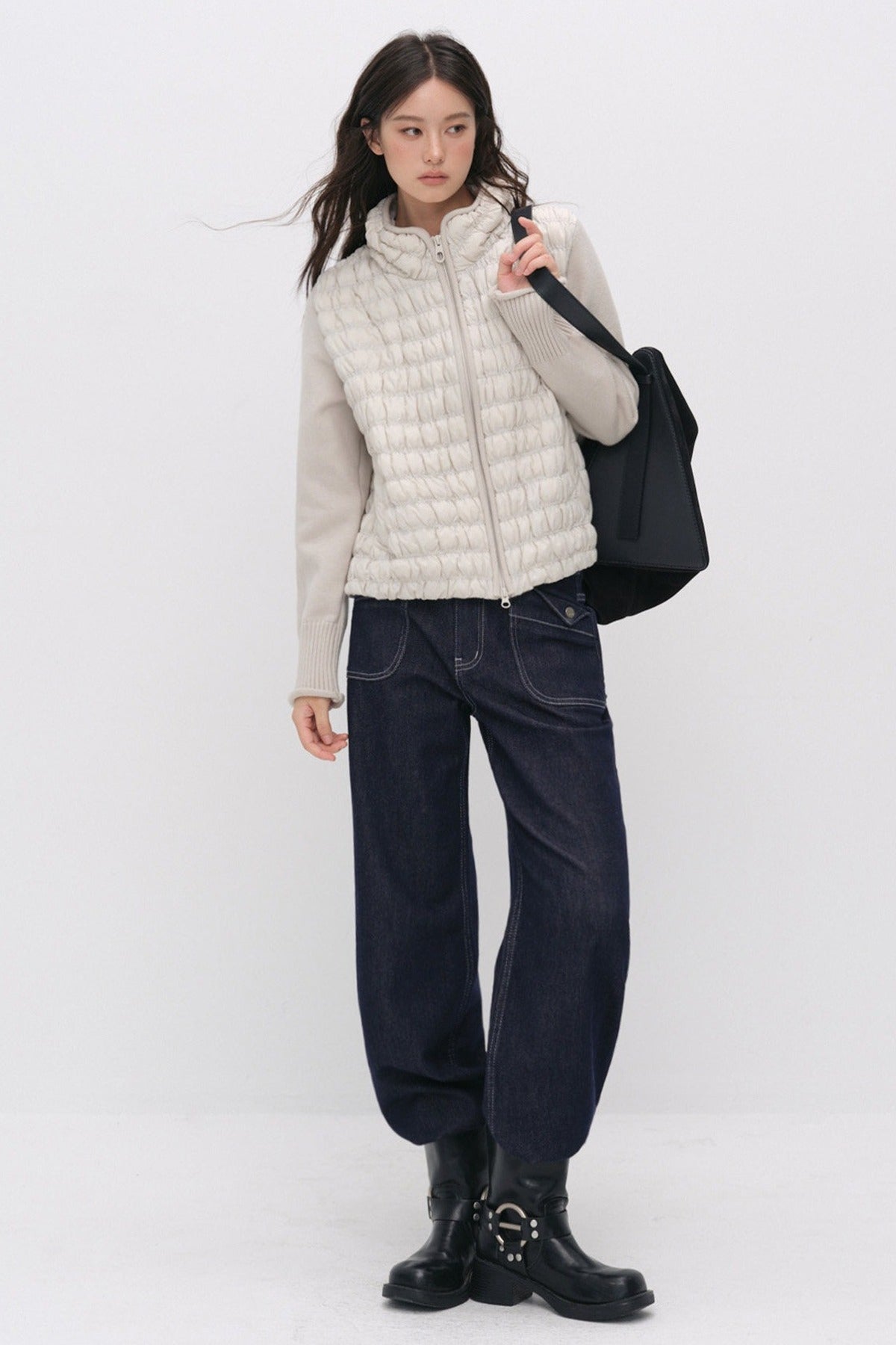 Knit Spliced Quilted Down Jacket