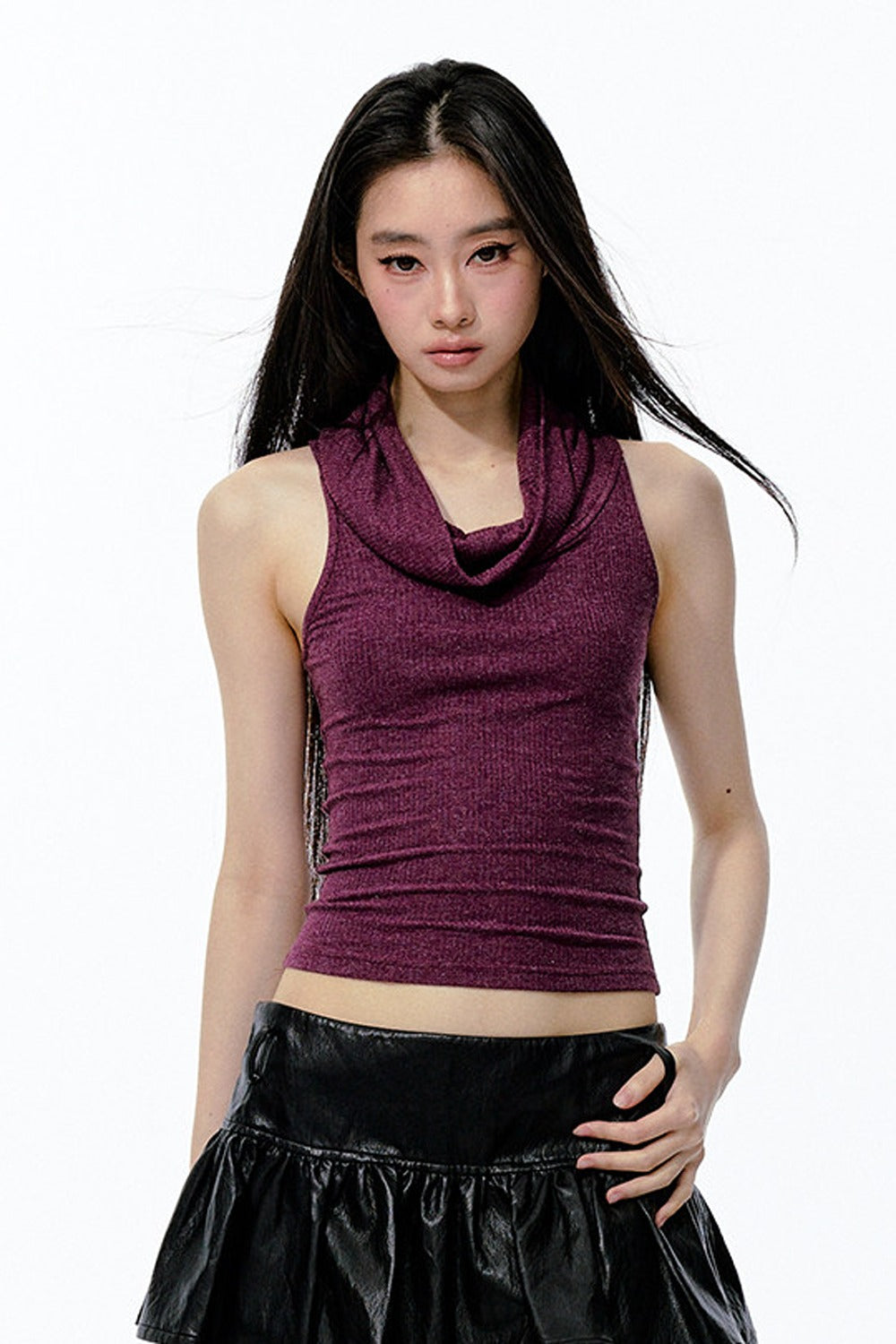 Knitted Shimmering Ribbed Large Lapel Camisole