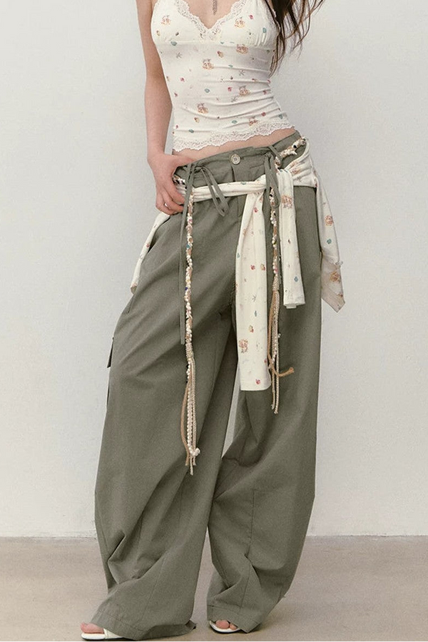 Wide-Leg Beaded Work Pants