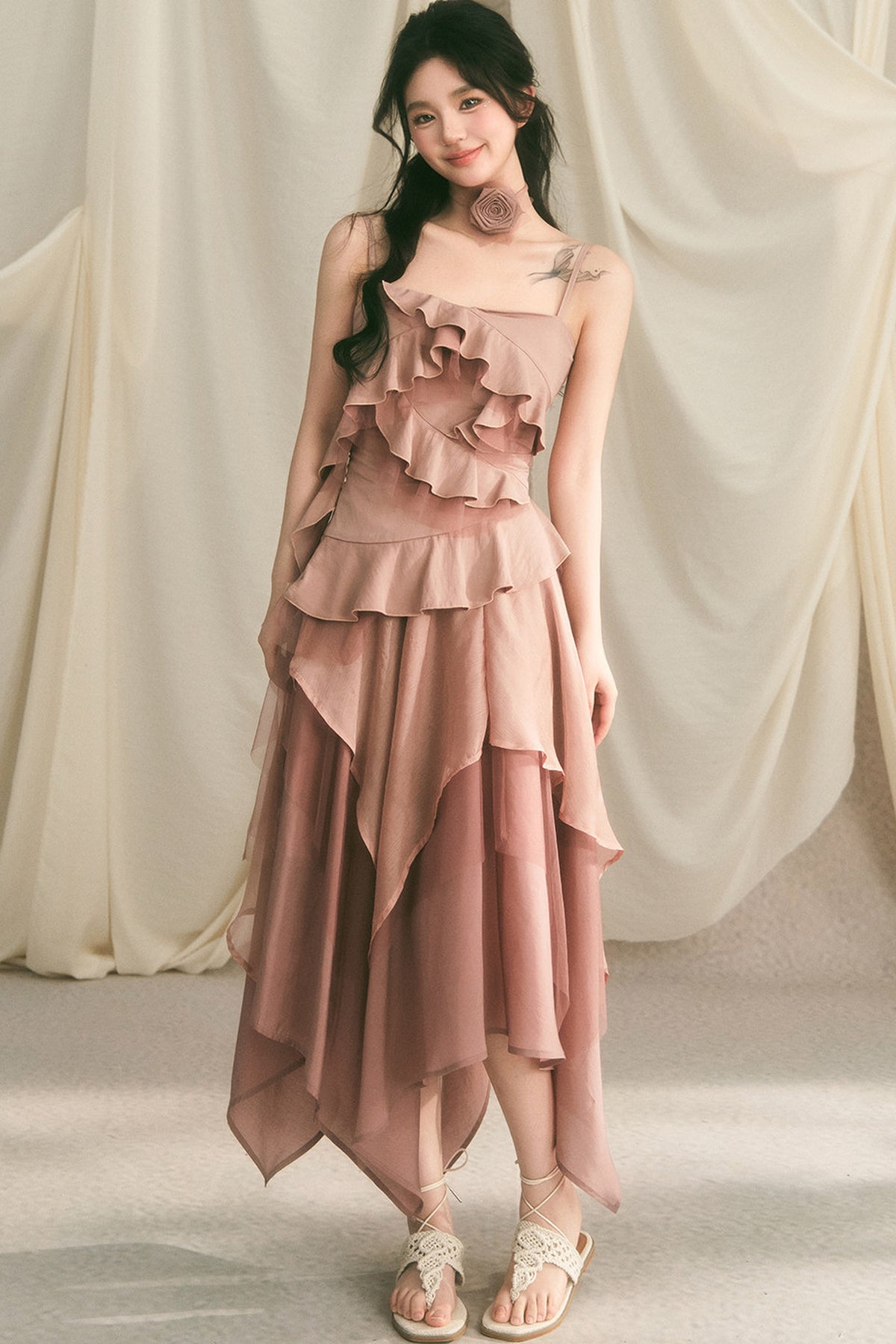 Rose Wave Layered Camisole and Skirt Set-Up
