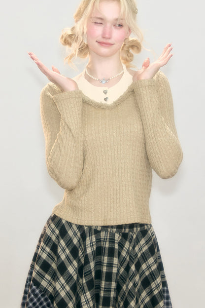 Frayed Halter Layered-Look Knit Top