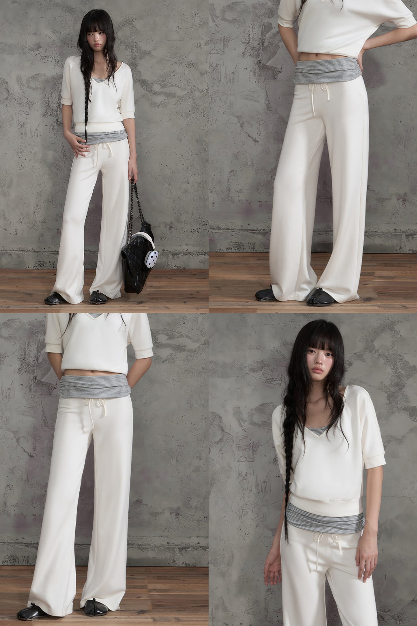 Color-Block Striped Wide-Leg Pants