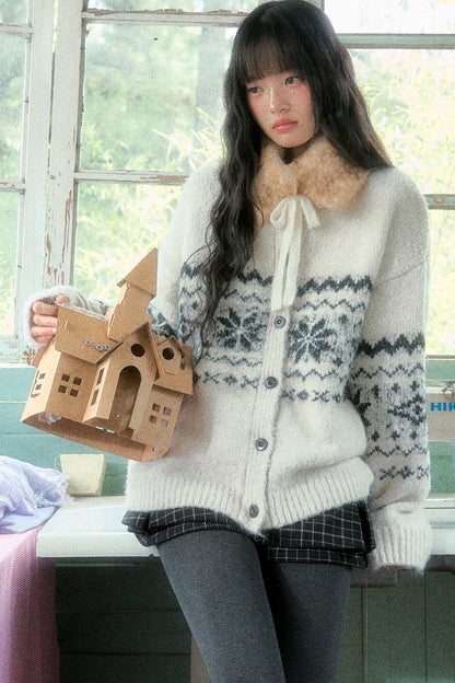 Veste cardigan en tricot jacquard Fair Isle à flocons de neige