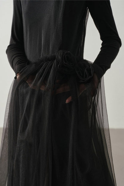 Multi-Layered Mesh Ruffle Tank Dress