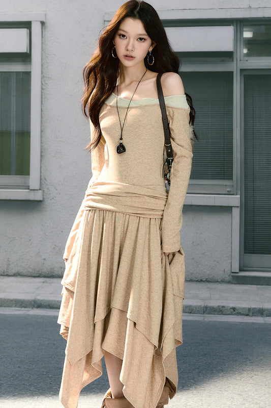 Long-Sleeved Asymmetrical Knitted Dress