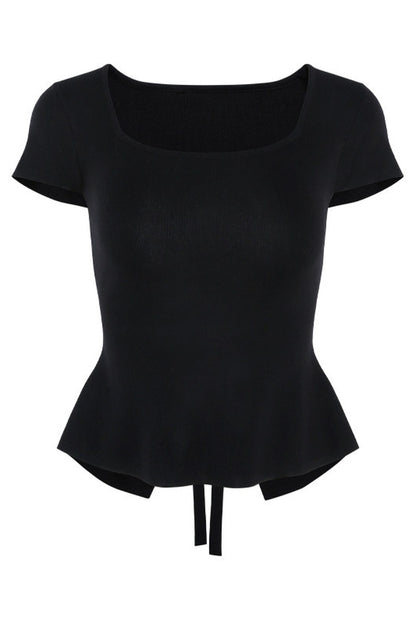 Square Neck Knit Top and Polka Dot Skirt Set-Up