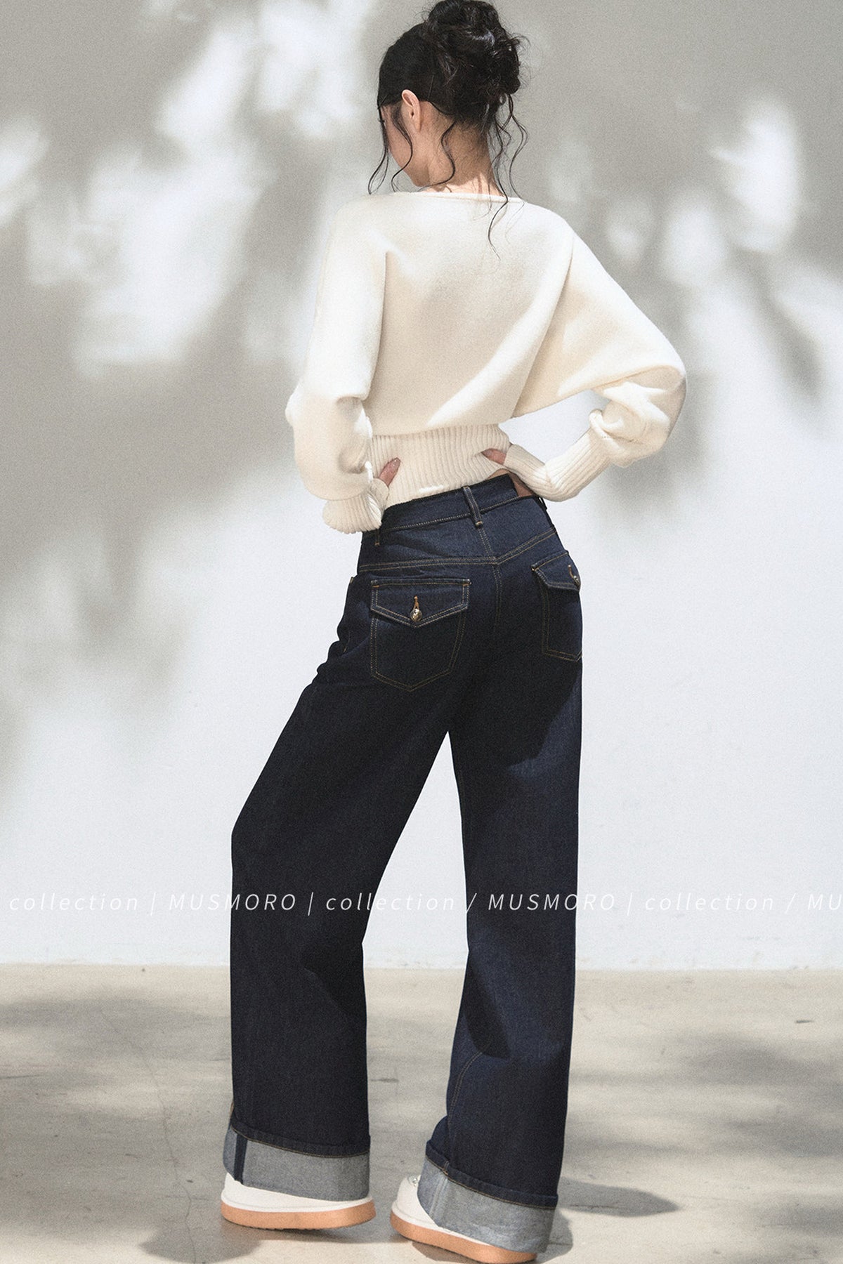Embroidered Cat Raw Denim Jeans