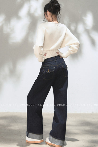 Embroidered Cat Raw Denim Jeans