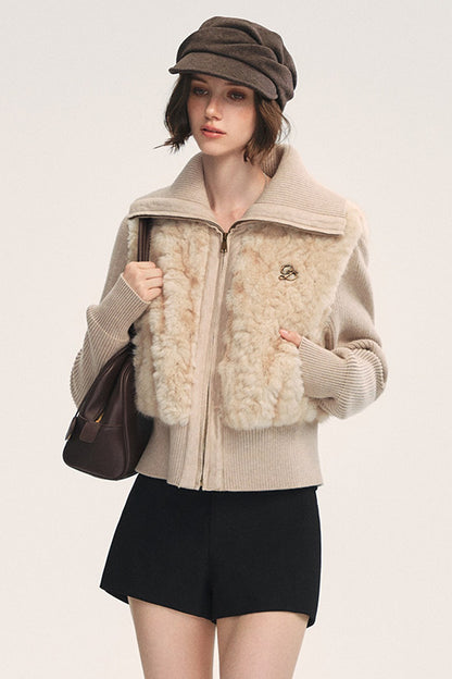 Knitted Patchwork Faux Fur Coat