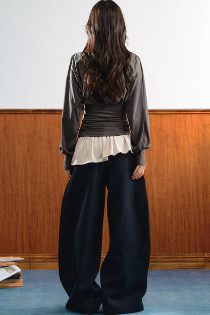 Draped Ruched Blouse and Inner Top Set-Up