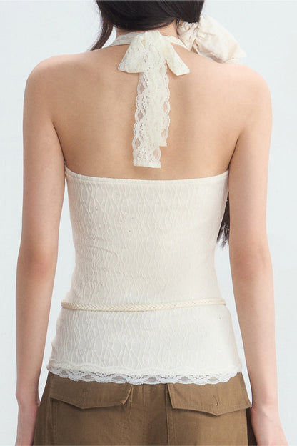 Textured Lace Halter Top And Trousers Set-Up