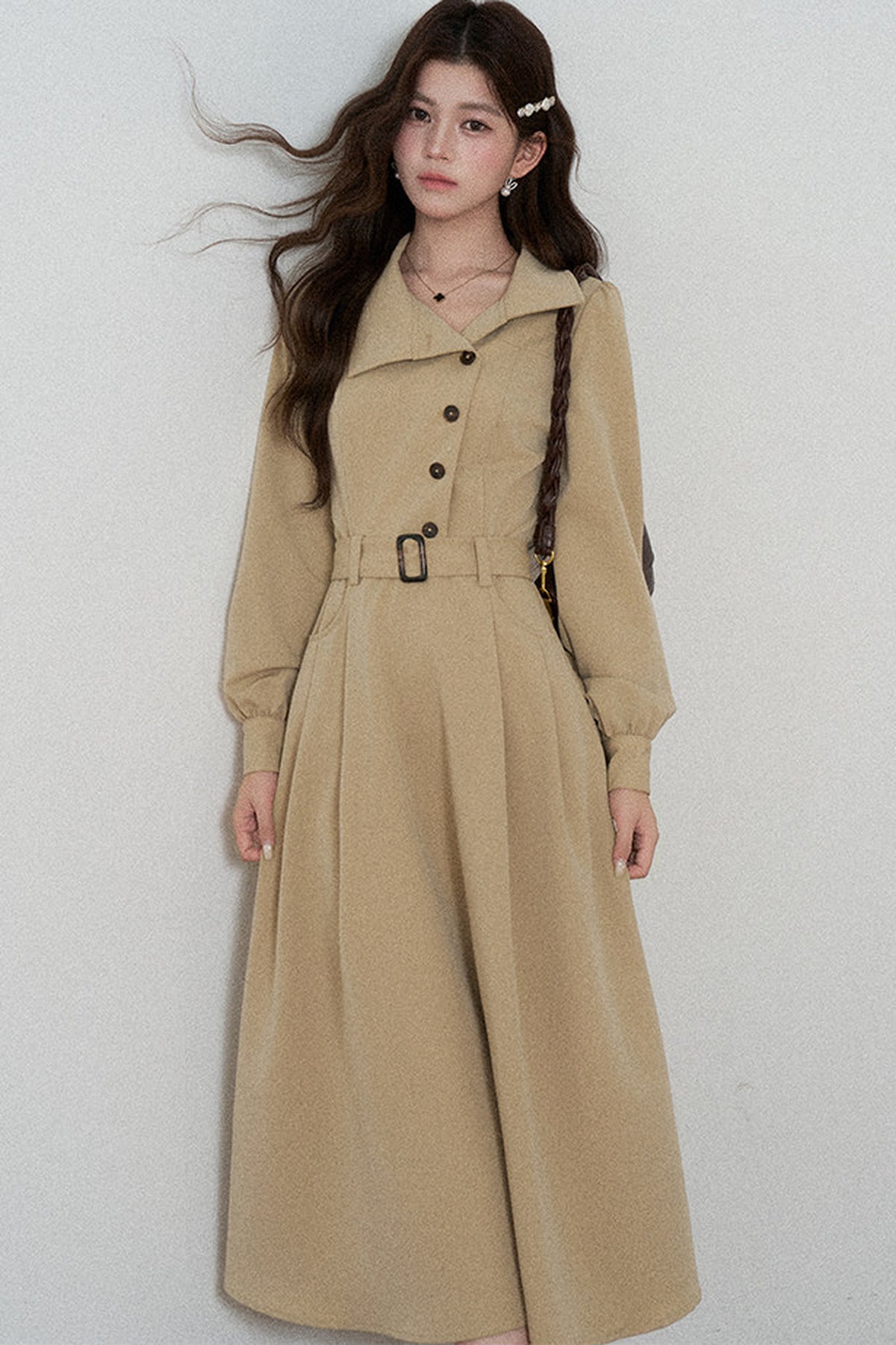 Vestido trench caqui de manga larga