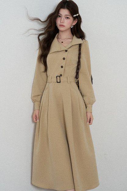 Vestido trench caqui de manga larga