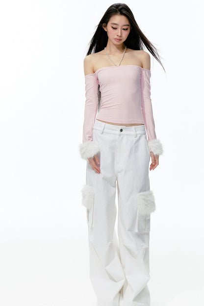 Pearl Halter Detachable Fur Knit Top