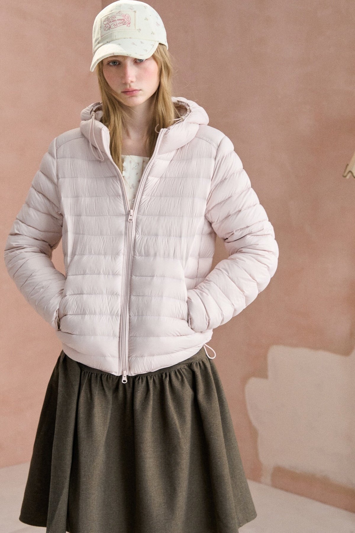 Ribbed Hooded Lightweight Down Jacket