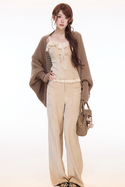 Polka Dot Lace Cami and Knitwear With Pants Set-Up