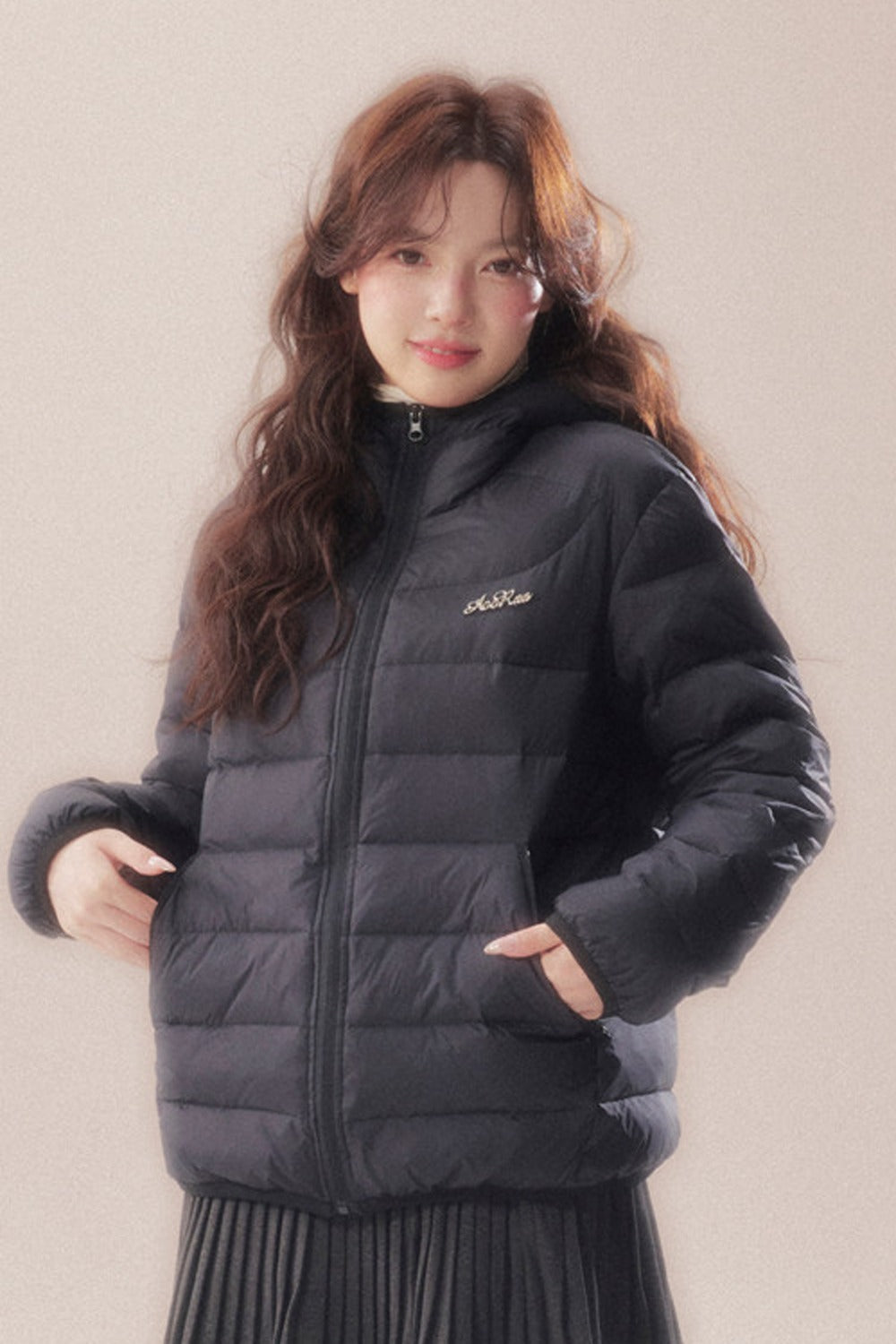 Hooded Logo Ribbed Down Jacket