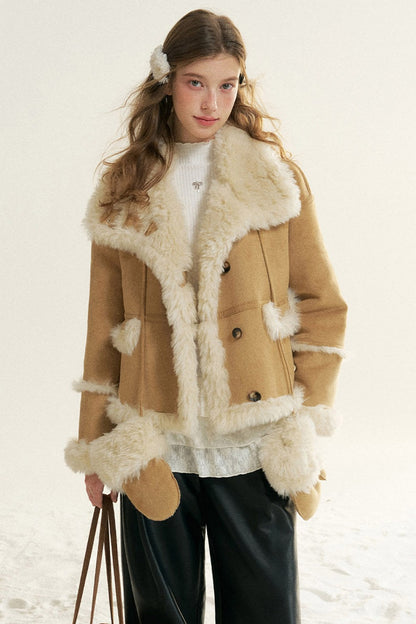 Loose Fur Integrated Suede Jacket
