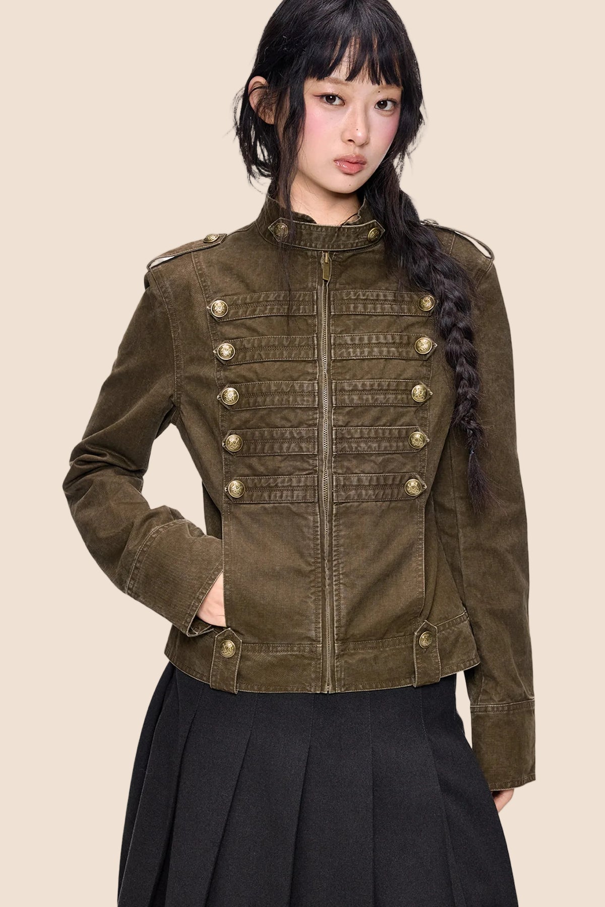 Double-Breasted Stand-Up Collar Short Denim Jacket
