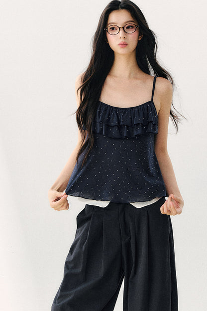 Double-Layer Ruffle Top And Cardigan Set-Up
