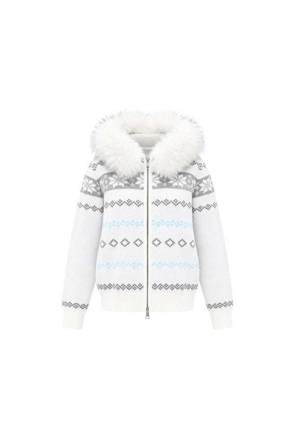 Fair Isle Jacquard Fur Collar Cardigan Set-Up